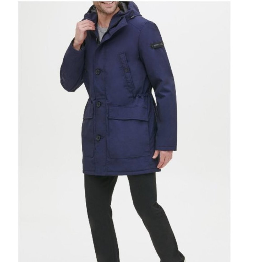 KENNETH COLE Crinkle Hooded Midweight Coat